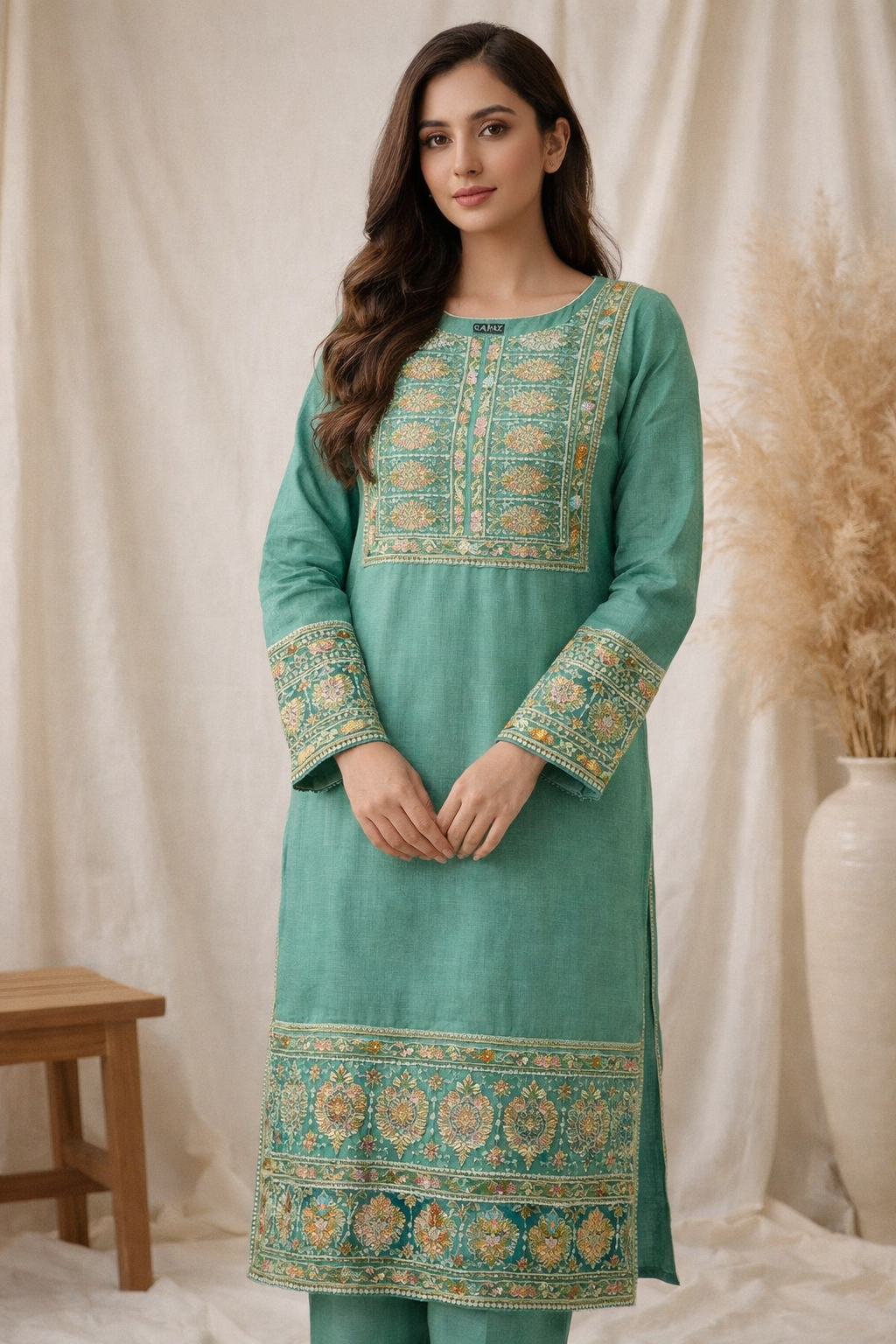 Heavy Embroidered Lawn Suit 3-Piece | Multicolor Thread Work Floral Design