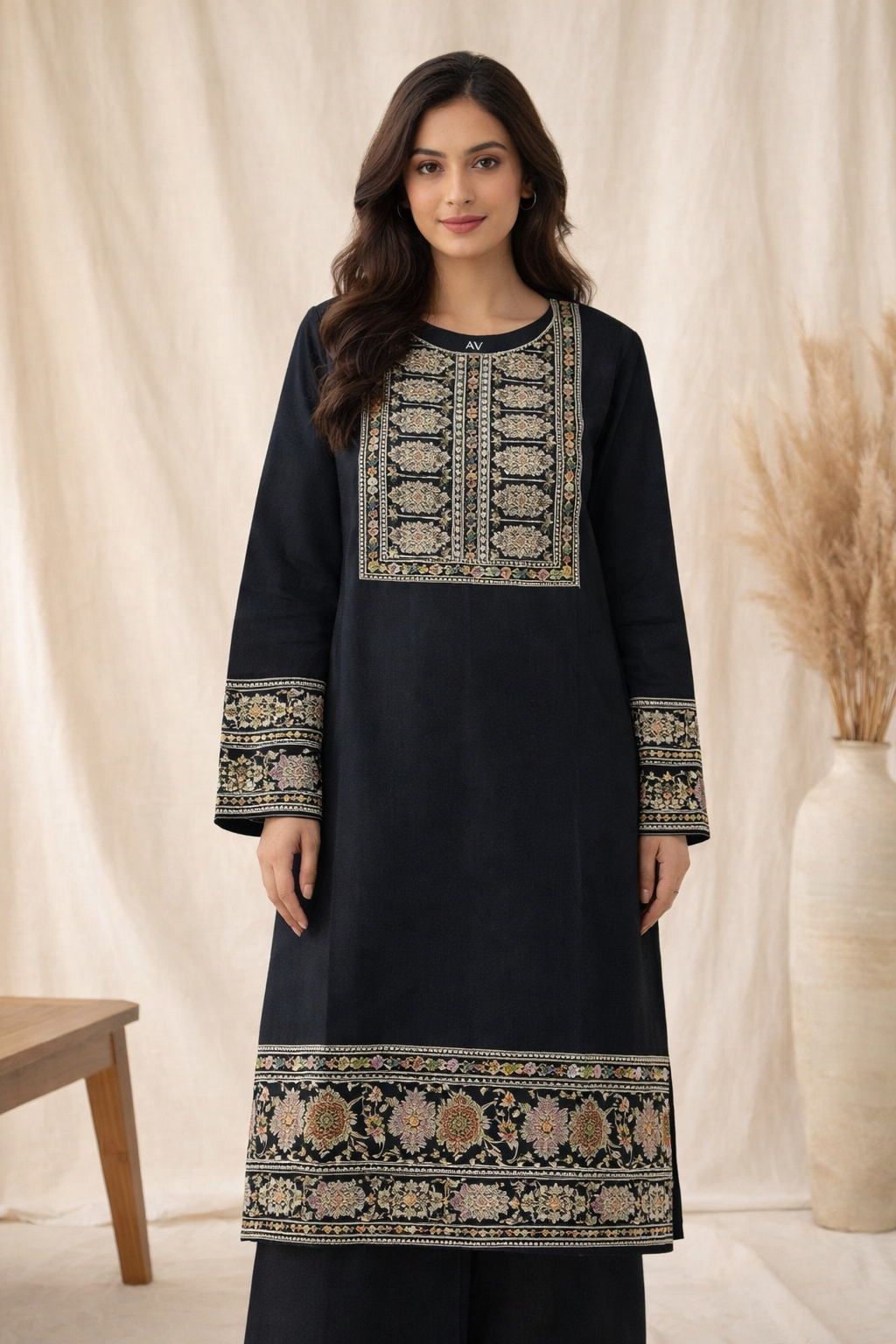 Heavy Embroidered Lawn Suit 3-Piece | Multicolor Thread Work Floral Design